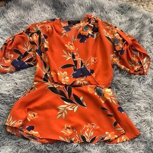 RD KoKo Orange Bell Sleeve Wrap Blouse